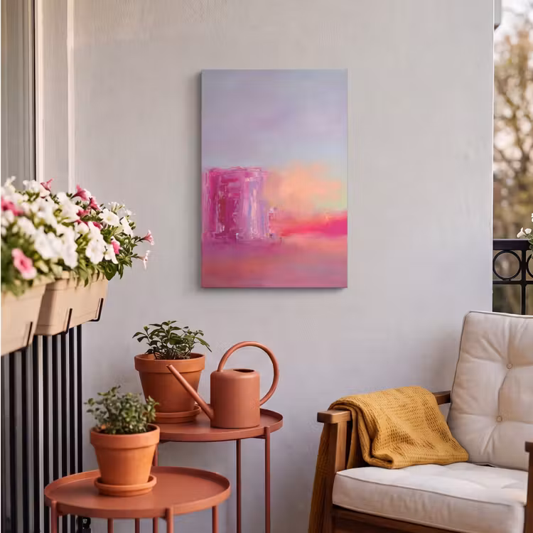 Abstract - Kleuren - Modern - Roze Tuinposter op houten frame 2 cm dik klein -sfeer1