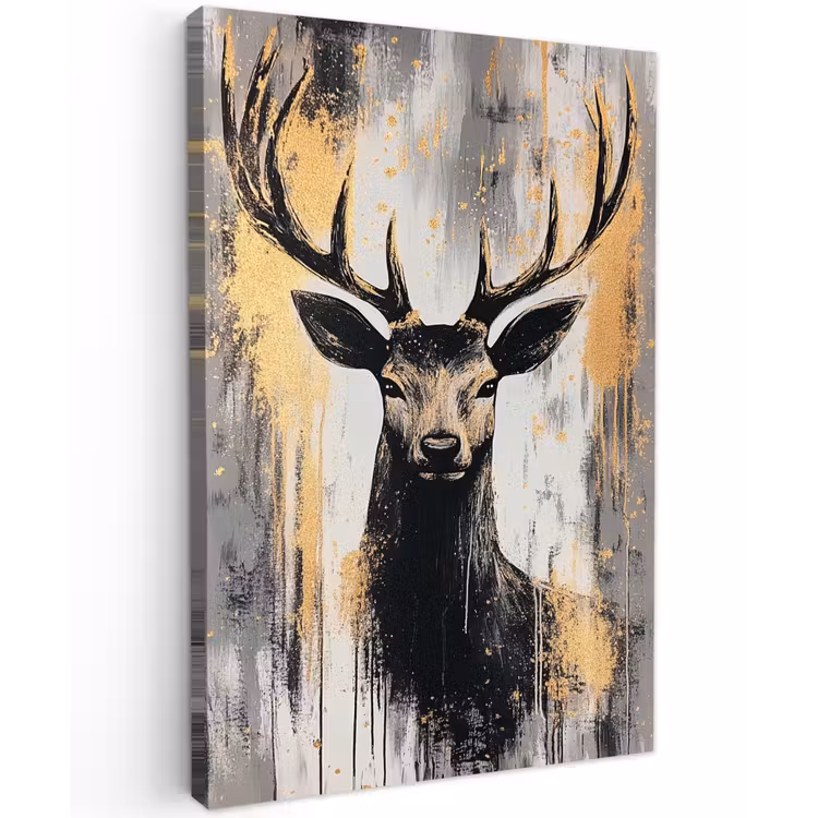 Abstract - Hert - Gewei - Goud Tuinposter op houten frame 2 cm dik klein -3d