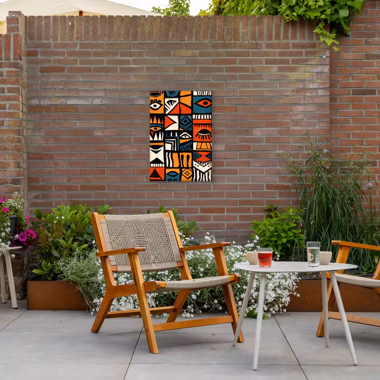 Abstract - Gezichten - Mozaïek Tuinposter op houten frame 2 cm dik klein -sfeer3