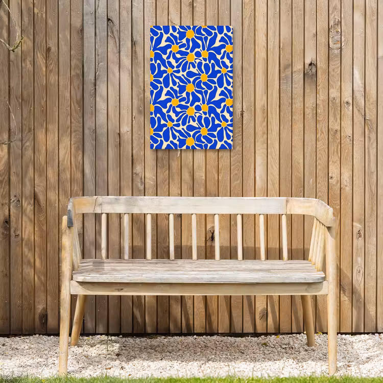 Abstract - Bloem - Blauw Tuinposter op houten frame 2 cm dik klein 841 -sfeer4