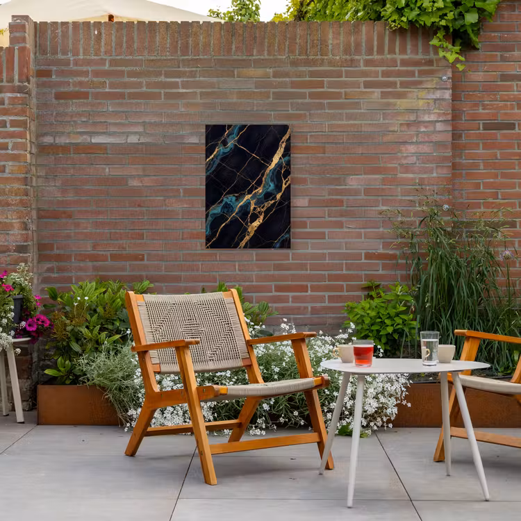 Abstract - Gouden lijnen - Kunst - Modern - Zwart Tuinposter op houten frame 2 cm dik klein -sfeer3