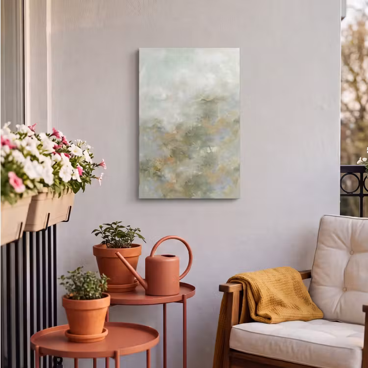 Abstract - Groen - Beige - Modern - Kunst Tuinposter op houten frame 2 cm dik klein -sfeer1