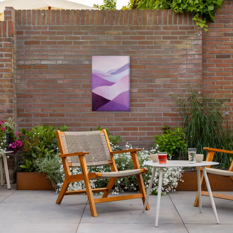 Abstract - Heuvels - Landschap - Paars Tuinposter op houten frame 2 cm dik klein -sfeer3