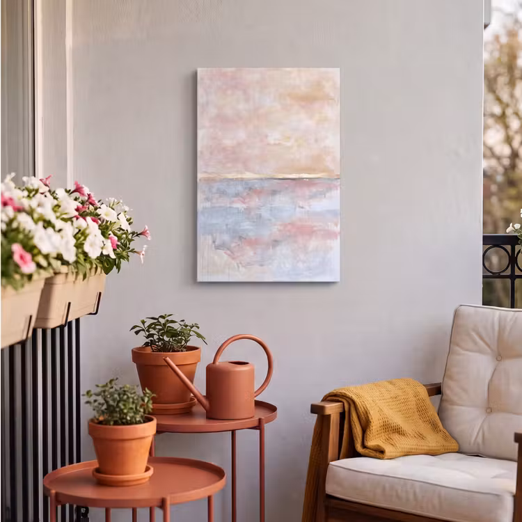 Abstract - Horizontaal - Kunst - Roze - Goud Tuinposter op houten frame 2 cm dik klein -sfeer1