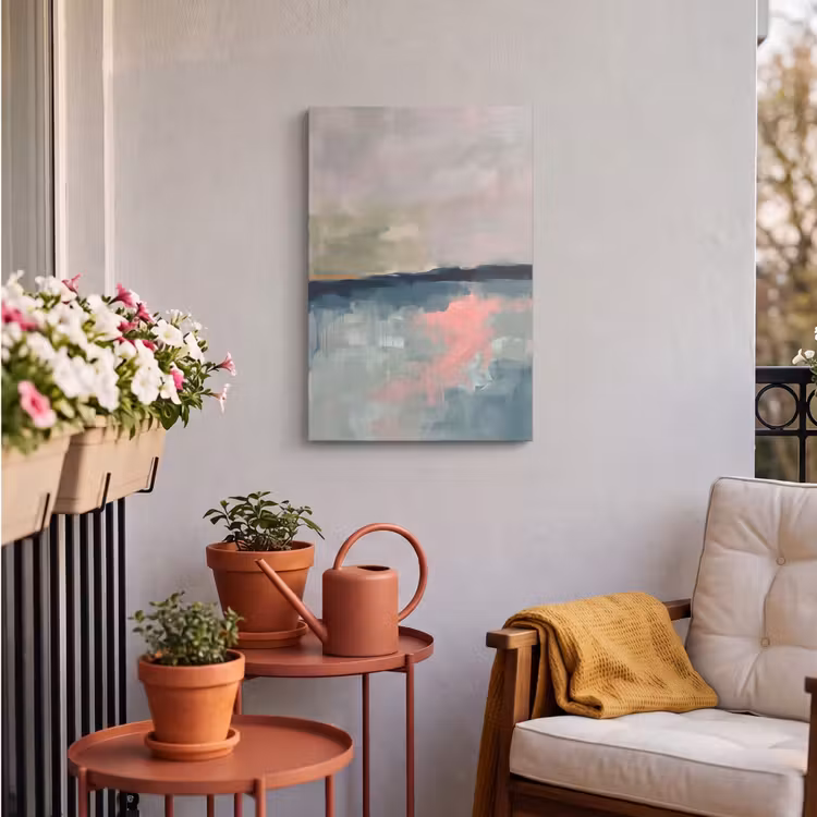 Abstract - Landschap - Kunst - Modern - Groen - Blauw Tuinposter op houten frame 2 cm dik klein -sfeer1