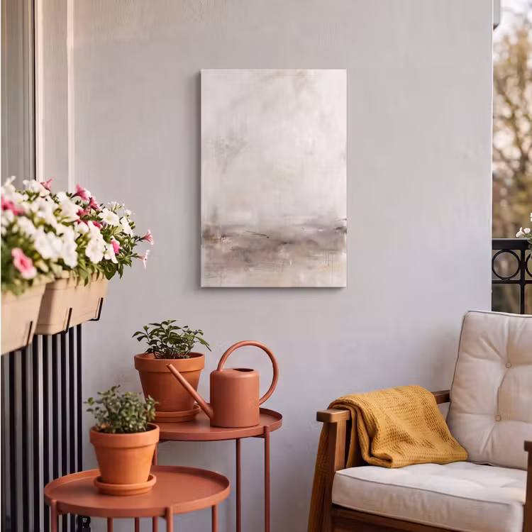 Abstrakt - Landschap - Modern - Beige - Kunst Tuinposter op houten frame 2 cm dik klein -sfeer1