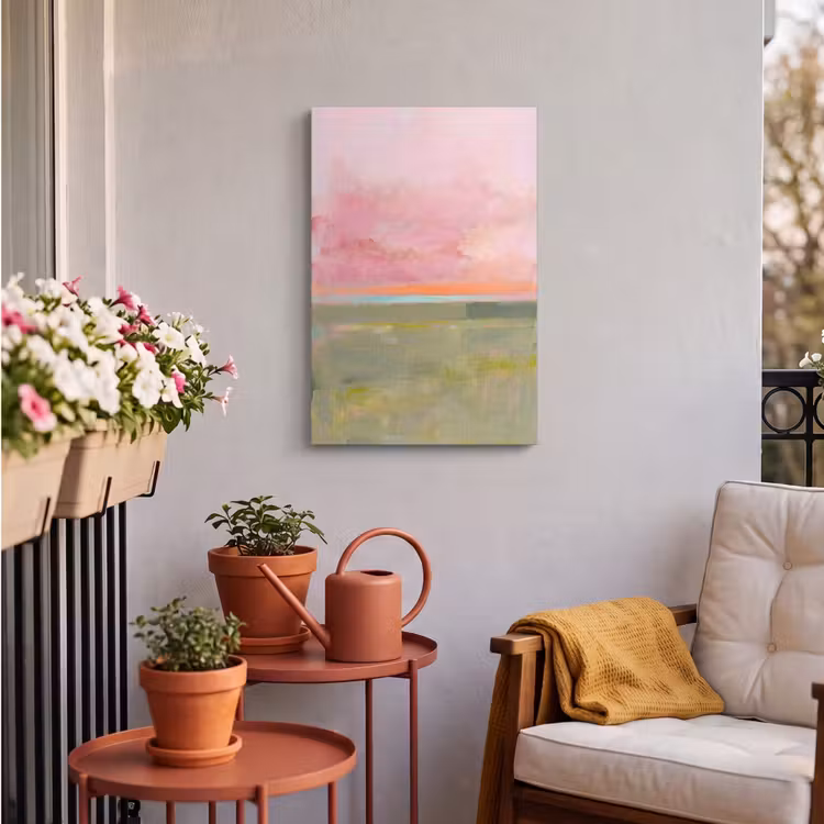 Abstract - Landschap - Modern - Roze - Oranje Tuinposter op houten frame 2 cm dik klein -sfeer1
