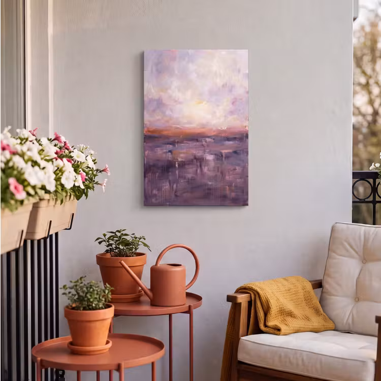Abstract - Landschap - Modern - Paars - Oranje Tuinposter op houten frame 2 cm dik klein -sfeer1