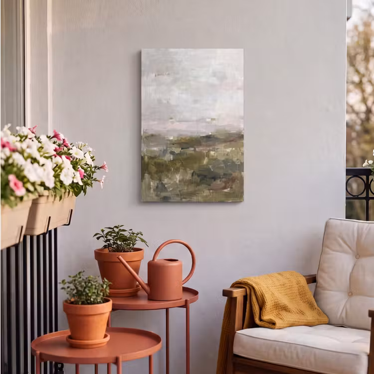 Abstract - Gelaagd - Kunst - Modern - Grijs-Groen Tuinposter op houten frame 2 cm dik klein -sfeer1