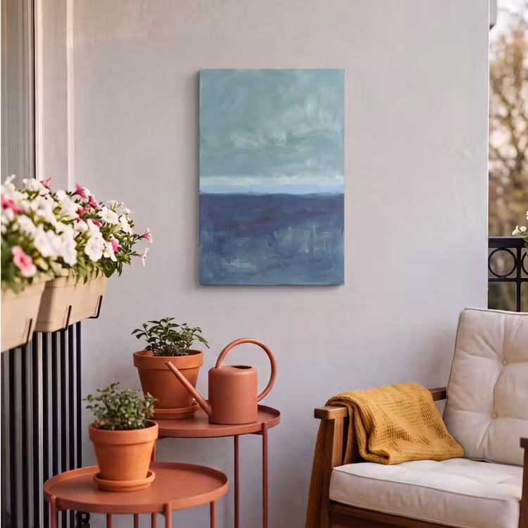 Abstract - Lagen - Rust - Modern - Blauw Tuinposter op houten frame 2 cm dik klein -sfeer1