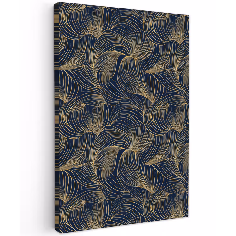 Abstract - Lijnen - Blauw - Goud Tuinposter op houten frame 2 cm dik klein 841 -3d