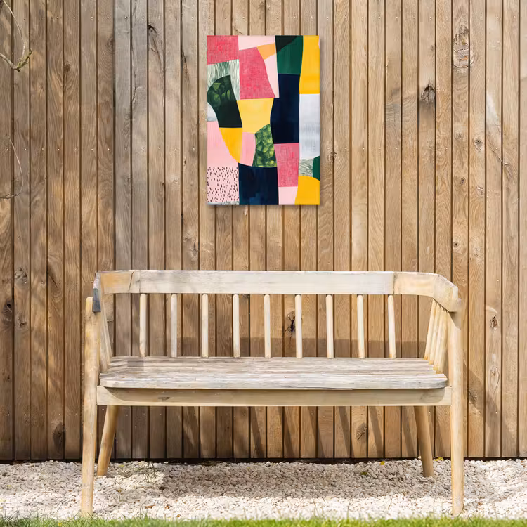 Abstract - Roze - Lappen - Vormen - Geel Tuinposter op houten frame 2 cm dik klein -sfeer4