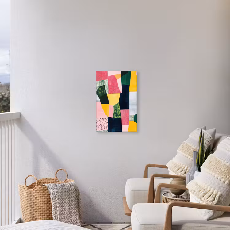 Abstract - Roze - Lappen - Vormen - Geel Tuinposter op houten frame 2 cm dik klein -sfeer1