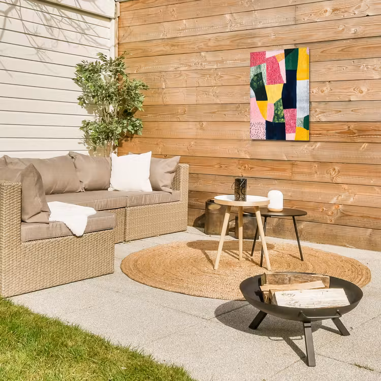 Abstract - Roze - Lappen - Vormen - Geel Tuinposter op houten frame 2 cm dik klein -sfeer2
