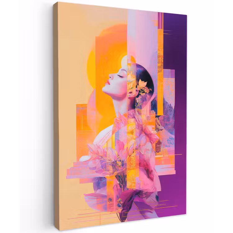 Abstract - Portret - Vrouw - Kleurrijk Tuinposter op houten frame 2 cm dik klein -3d