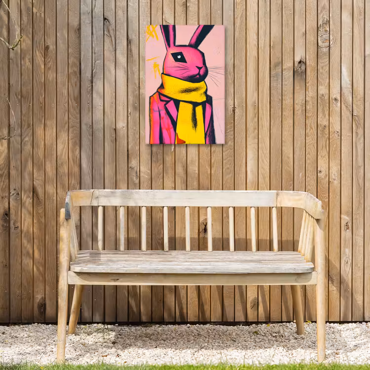 Abstract - Konijn - Sjaal - Geel Tuinposter op houten frame 2 cm dik klein -sfeer4