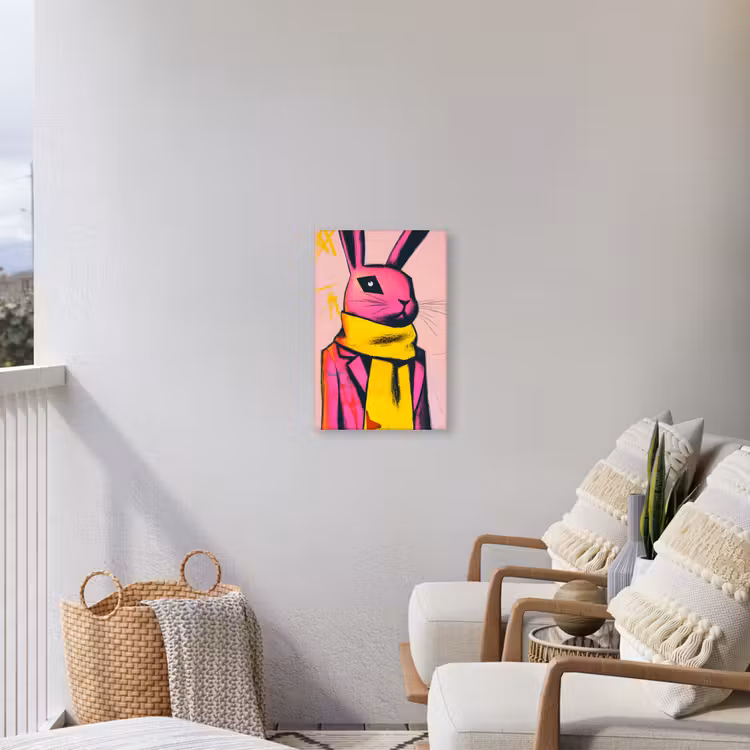 Abstract - Konijn - Sjaal - Geel Tuinposter op houten frame 2 cm dik klein -sfeer1