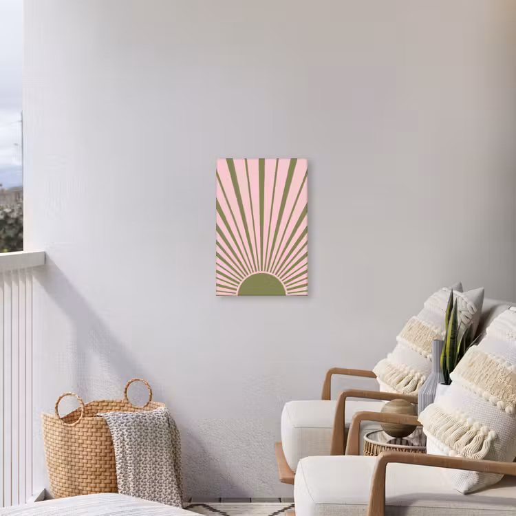 Abstract - Stralen - Grafisch - Roze - Groen Tuinposter op houten frame 2 cm dik klein -sfeer1