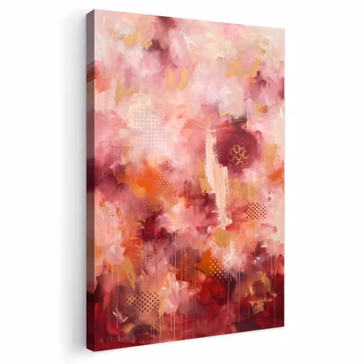 Abstract - Rood - Goud - Modern - Kunst Tuinposter op houten frame 2 cm dik klein -3d