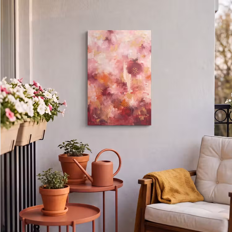 Abstract - Rood - Goud - Modern - Kunst Tuinposter op houten frame 2 cm dik klein -sfeer1