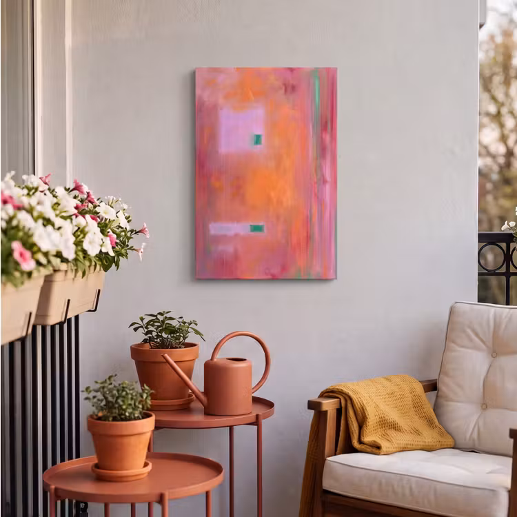 Abstract - Vlakken - Kunst - Modern - Oranje Tuinposter op houten frame 2 cm dik klein -sfeer1