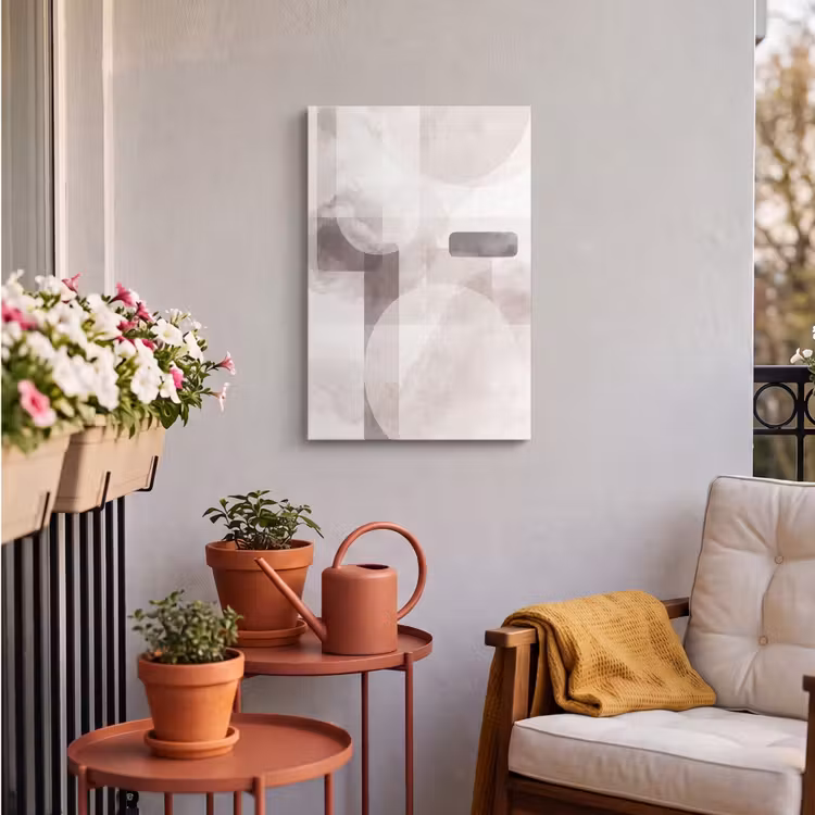 Outdoor Canvas Print - Abstract Shapes - Beige - Abstracte vormen - Beige Tuinposter op houten frame 2 cm dik klein