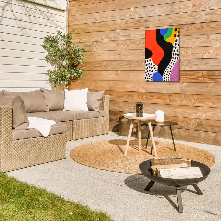 Abstract - Vormen - Kleuren - Stippen Tuinposter op houten frame 2 cm dik klein -sfeer2