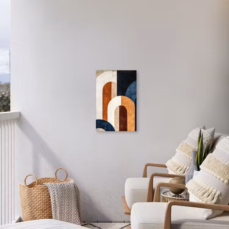 Abstract - Vormen - Donkerblauw Tuinposter op houten frame 2 cm dik klein -sfeer1