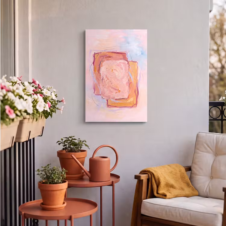 Abstract - Vormen - Modern - Roze Tuinposter op houten frame 2 cm dik klein -sfeer1