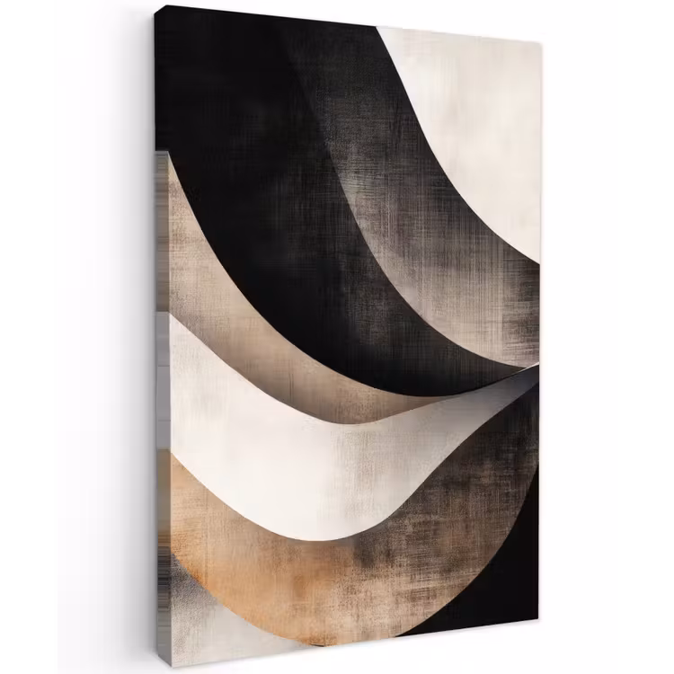 Abstract - Golven - Zwart - Verweerd Tuinposter op houten frame 2 cm dik klein -3d