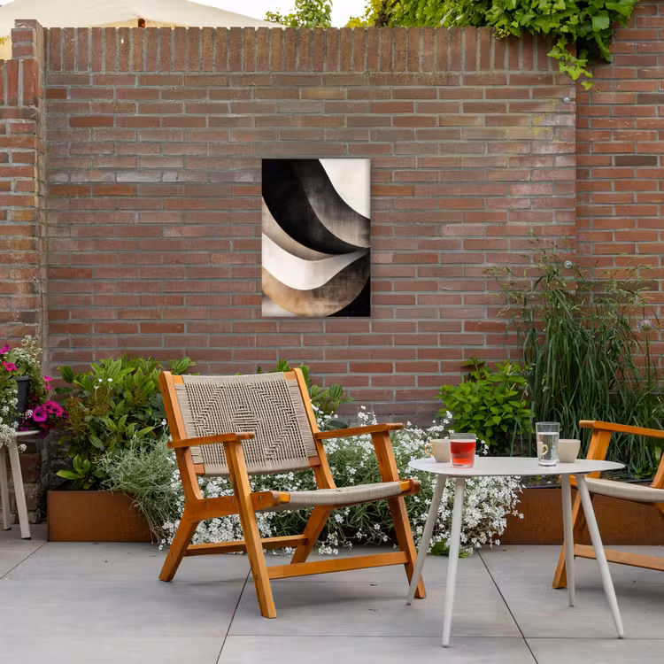 Abstract - Golven - Zwart - Verweerd Tuinposter op houten frame 2 cm dik klein -sfeer3