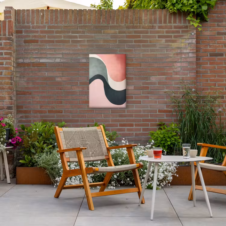 Abstract - Golven - Sierlijk - Roze Tuinposter op houten frame 2 cm dik klein -sfeer3