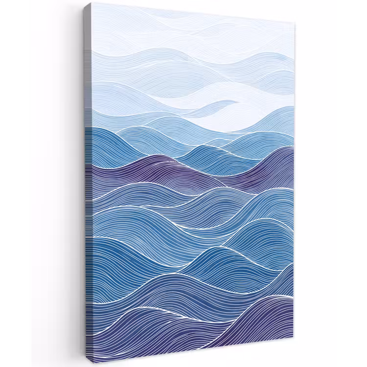 Abstract - Golven - Patroon - Blauw - Modern Tuinposter op houten frame 2 cm dik klein -3d