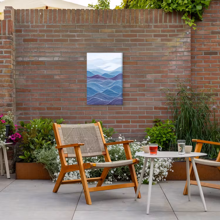 Abstract - Golven - Patroon - Blauw - Modern Tuinposter op houten frame 2 cm dik klein -sfeer3