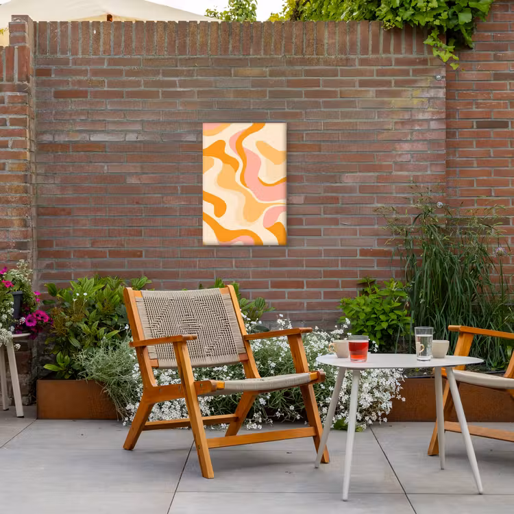 Abstract - Golvend - Oranje Tuinposter op houten frame 2 cm dik klein -sfeer3