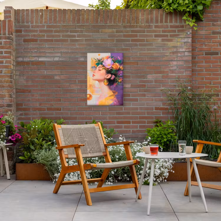 Abstract - Vrouw - Bloemenkroon - Goud Tuinposter op houten frame 2 cm dik klein -sfeer3