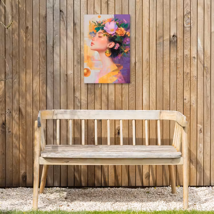Abstract - Vrouw - Bloemenkroon - Goud Tuinposter op houten frame 2 cm dik klein -sfeer4