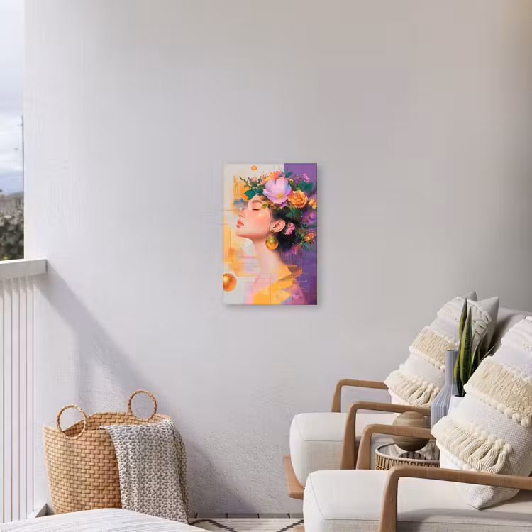 Abstract - Vrouw - Bloemenkroon - Goud Tuinposter op houten frame 2 cm dik klein -sfeer1