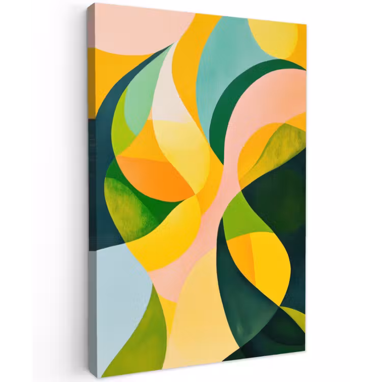 Abstract - Geel - Roze - Groen Tuinposter op houten frame 2 cm dik klein -3d