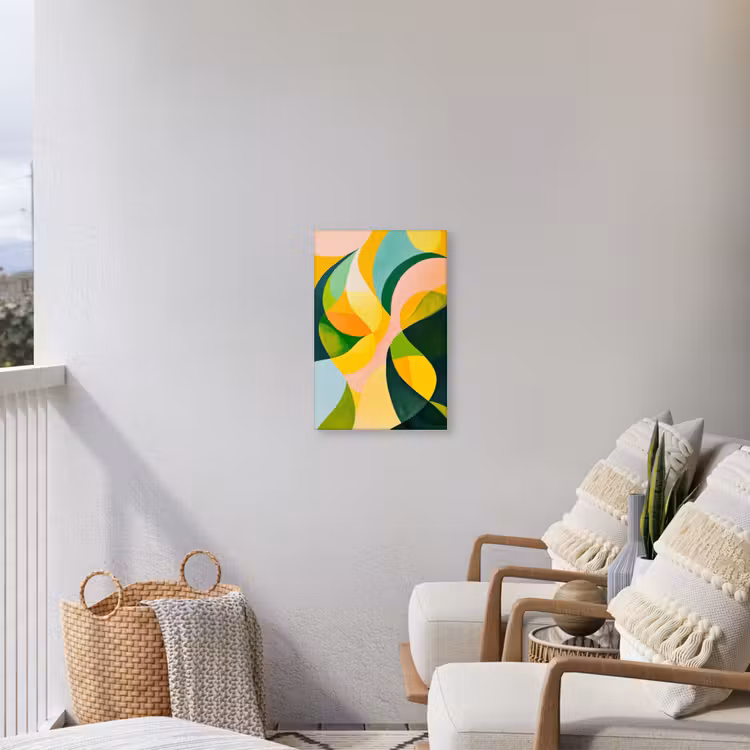 Abstract - Geel - Roze - Groen Tuinposter op houten frame 2 cm dik klein -sfeer1