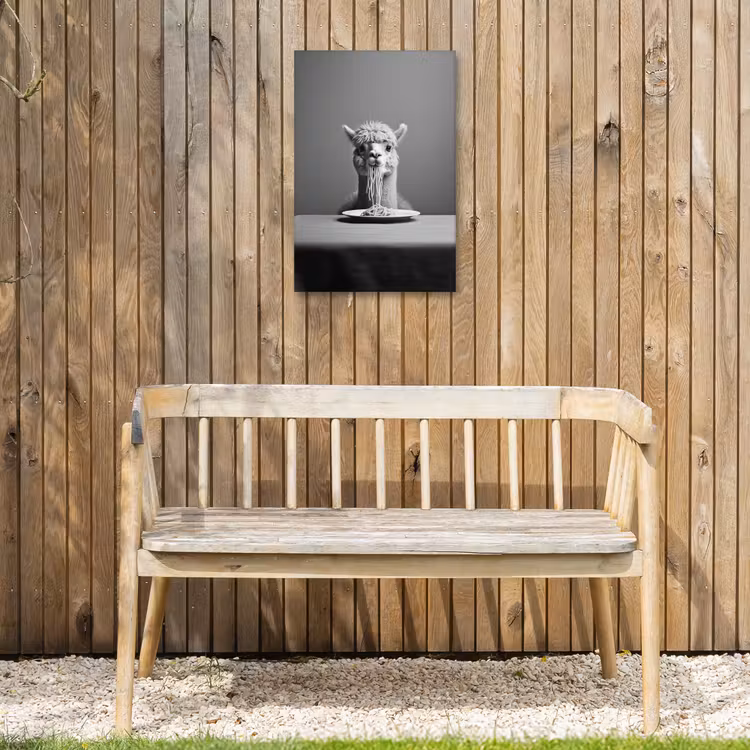 Alpaca - Pasta - Zwart - Wit - Grappig - Dieren Tuinposter op houten frame 2 cm dik klein -sfeer4