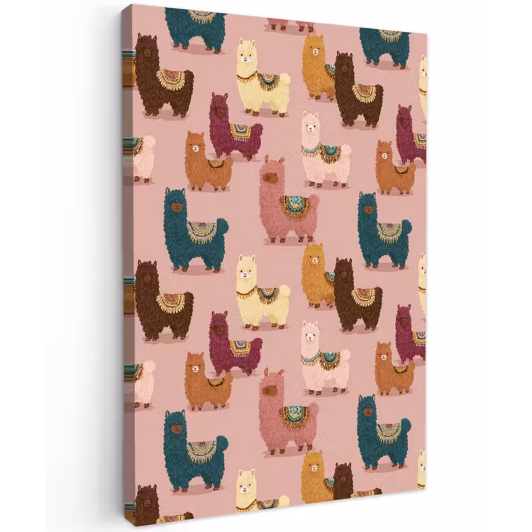 Alpaca's - Patroon - Kleurrijk Tuinposter op houten frame 2 cm dik klein 841 -3d