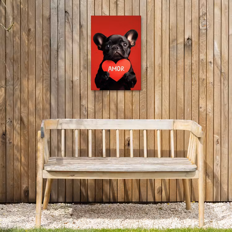 Amor - Hond - Hartje - Rood Tuinposter op houten frame 2 cm dik klein -sfeer4