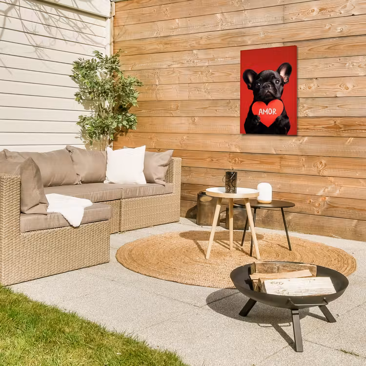 Amor - Hond - Hartje - Rood Tuinposter op houten frame 2 cm dik klein -sfeer2