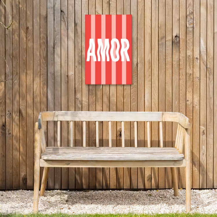 Amor - Strepen - Rood - Roze Tuinposter op houten frame 2 cm dik klein -sfeer4