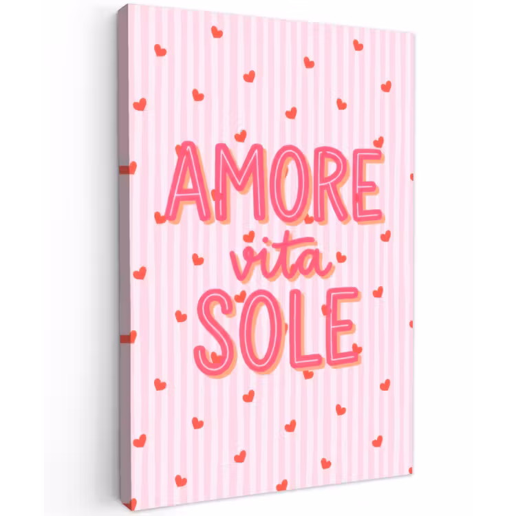 Amore vita sole - Roze - Hartjes Tuinposter op houten frame 2 cm dik klein -3d