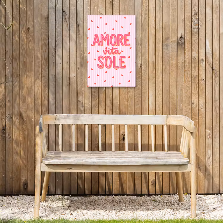 Amore vita sole - Roze - Hartjes Tuinposter op houten frame 2 cm dik klein -sfeer4