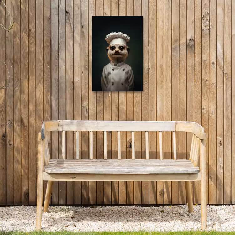 Dier - Kok - Stokstaartje Tuinposter op houten frame 2 cm dik klein -sfeer4