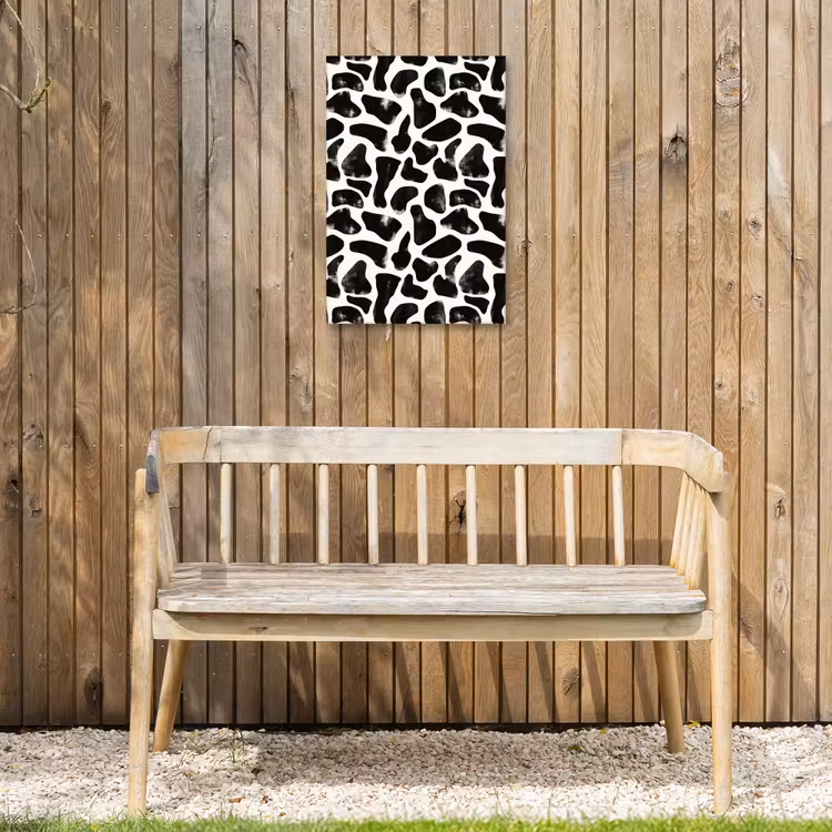 Dierenpatroon - Vlekken - Zwart - Wit Tuinposter op houten frame 2 cm dik klein 841 -sfeer4