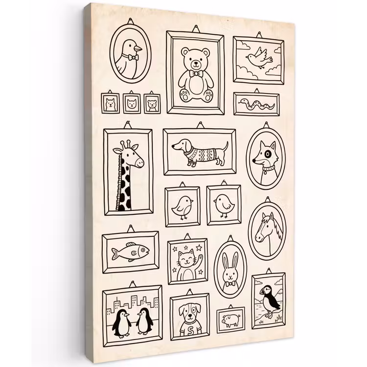 Dieren - Illustratie - Lijsten - Galerij - Speels Tuinposter op houten frame 2 cm dik klein -3d